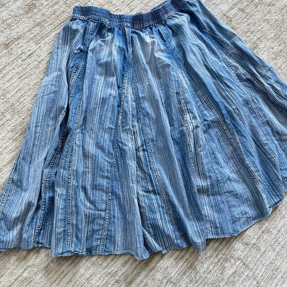 Soft Surroundings Chambray Full A-Line Large Blue Jean Skirt Western Cottage - Picture 3 of 6
